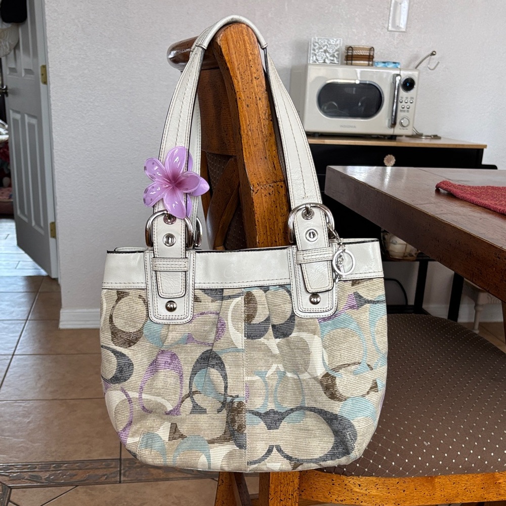 Coach Legacy tote bag vintage Y2K multicolor scribble canvas